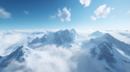 Majestic Clouds Drift Above Snow-Capped Mountain Peaks in a Serene Natural Landscape