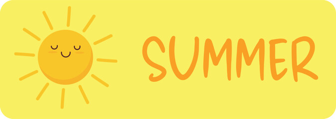 Cute Cartoon Sun with Yellow Background and Summer Text - Vector Illustration
