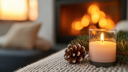 Cozy Christmas Candlelight Fireplace Scene  Winter Home Decor