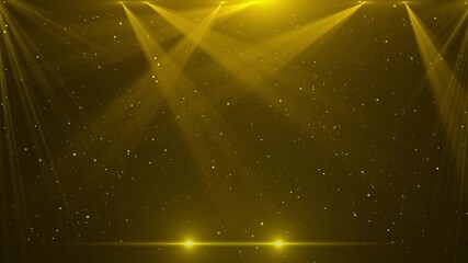 Award party stage golden glitter animation. stars lights particles. Luxury light streak. Particle, luxury awards ceremony background, Oscar 4K 3D spot flashing party stage new year, event, Christmas.