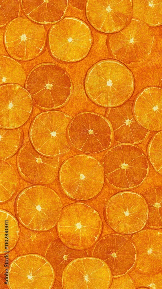 Poster a vibrant pattern of orange slices arranged in a visually appealing design.