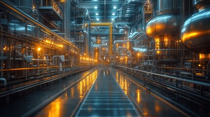Fototapeta premium Engineers testing solar thermal energy systems in a 4K factory scene filled with advanced equipment.