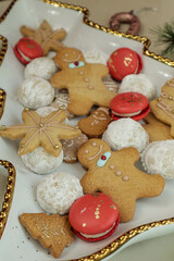 Gingerbread cookies with frosting, traditional recipes, warm spices.