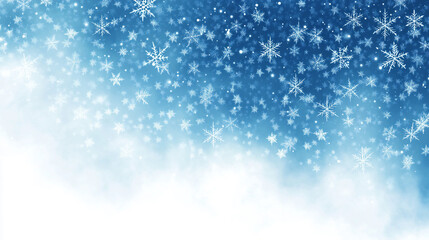 Abstract christmas blue and white background winter wonderland background with snowfall and snowflakes falling from the sky
