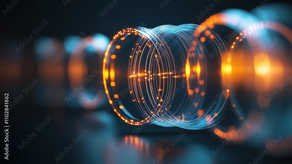 Poster abstract futuristic visualization of glowing circular lines and luminous orbs, representing advanced
