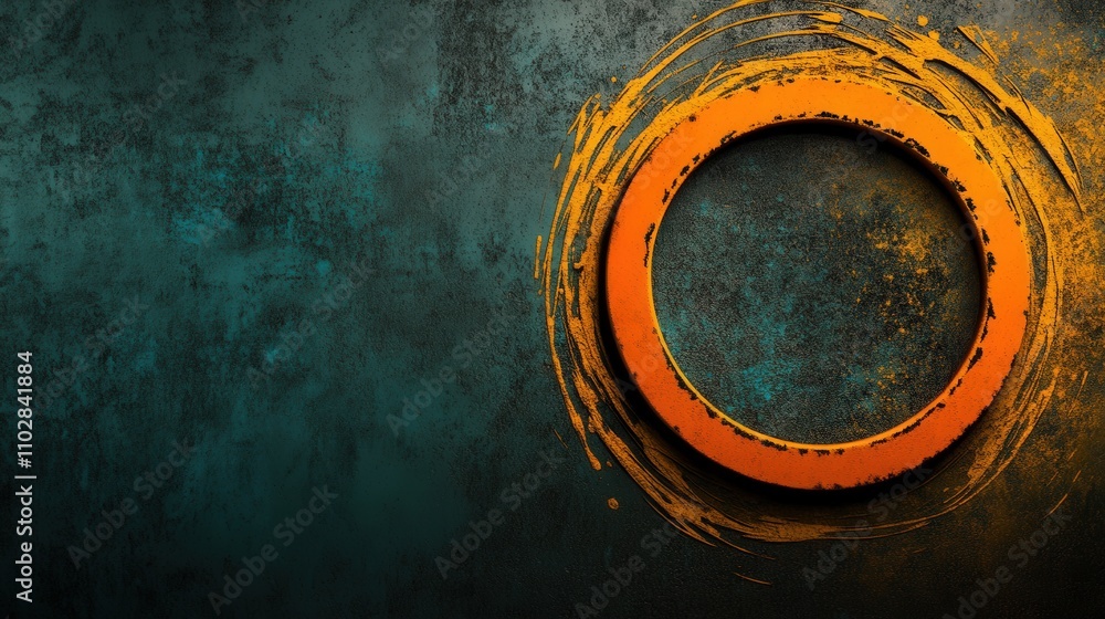 Poster Textured Background with Orange Circle and Brushstroke Effect, Perfect for Creative Projects and Artistic Designs in Vibrant Colors and Unique Styles