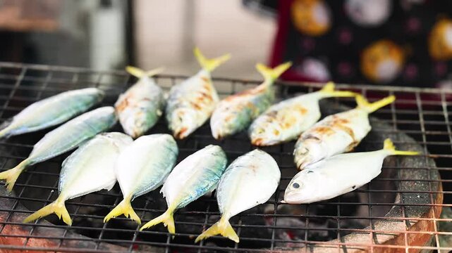 Grilling Mackerel in Bang Saen Market