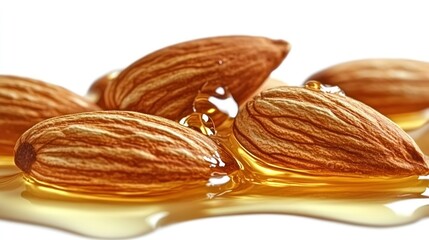 Almonds drenched in oil, close-up.