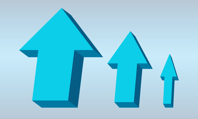 arrows three dimensional graph.  arrow sign three-dimensional shape. upward, up direction. Threedimensional graphic 3d  shape