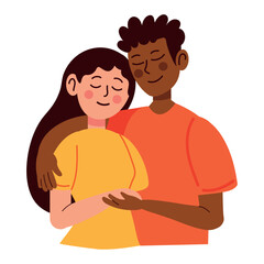 man and woman hugging characters