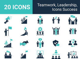 Teamwork, Leadership, Success, Strategy, Collaboration, Achievement Icons Set. Vector Illustration
