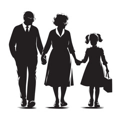 grandparents walking with granddaughter vector silhouette Illustration 