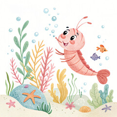 Cute animal under the sea, a cute underwater illustration.