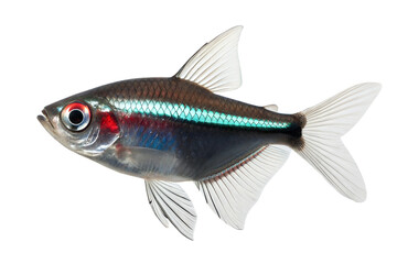 Obraz premium A beautiful black neon tetra fish (Paracheirodon innesi) on isolated white background. 