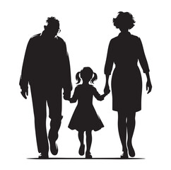grandparents walking with granddaughter vector silhouette Illustration 