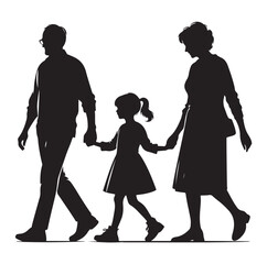 grandparents walking with granddaughter vector silhouette Illustration 