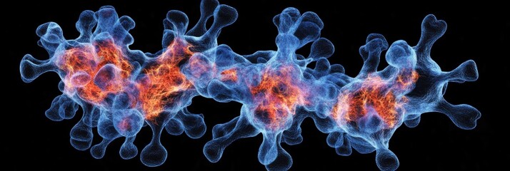 A colorful, abstract representation of molecular structures, showcasing interconnected nodes with...