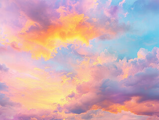 Light pink clouds in sunset blue sky. Pastel colors of clouds, sunrise sundown natural background