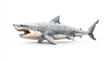 Obraz premium Watercolor Great White Shark Ocean Predator Marine Life Illustration Jaws Open Aquatic