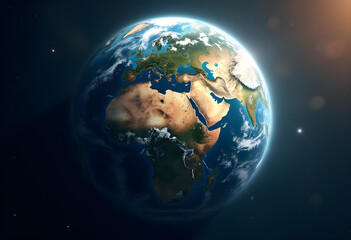 Fototapeta premium stunning view of Earth from space, showcasing continents and oceans. image captures beauty of our planet with vibrant colors and intricate details, evoking sense of wonder and connection to nature