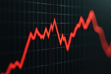 Economic collapse recession policy concept. A graph displaying a fluctuating red line, indicating changes in data or trends over time, set against a grid background.