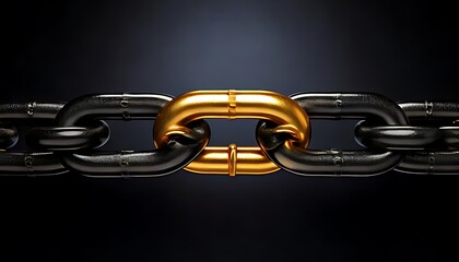 golden link connecting two black chain segments, symbolizing strength, connection, leaders
