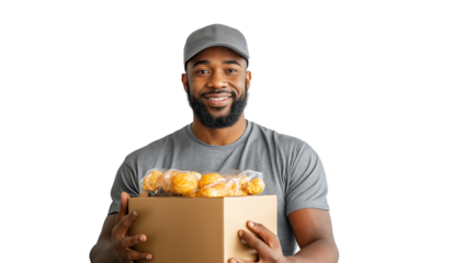 PNG, volunteer day, fundraising, male volunteer, isolated on white background, generated by artificial intelligence, AI.
