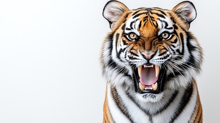 Fototapeta premium Close-up of a roaring tiger showcasing its powerful presence and striking features.