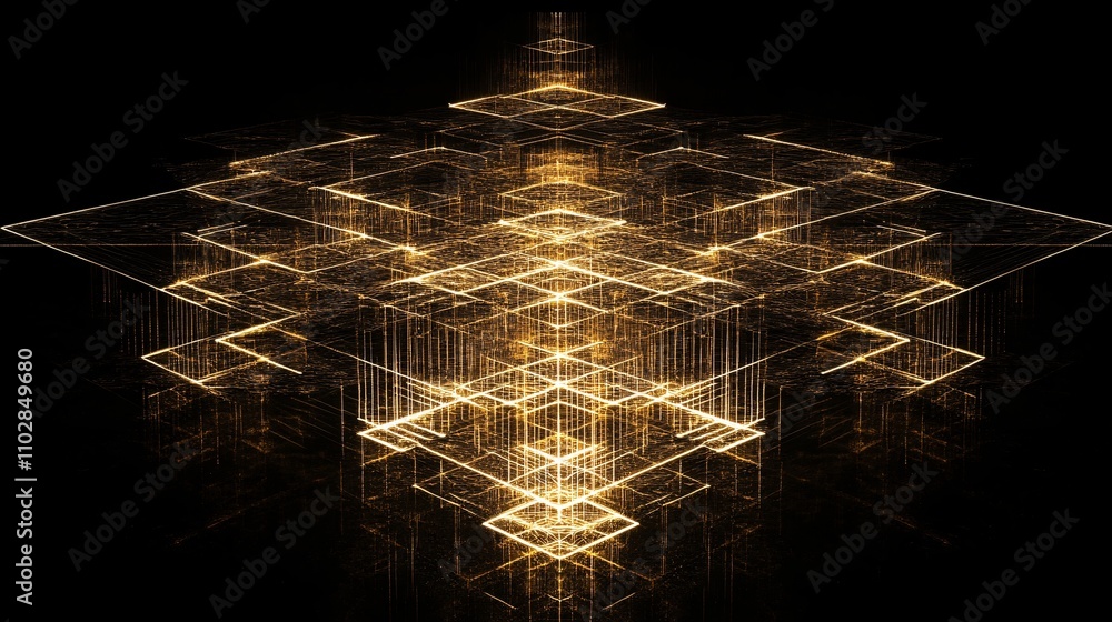 Poster a glowing network of lines arranged into intricate geometric shapes