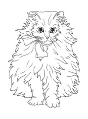 Minimalist black-and-white cat illustration designed for coloring books. A delightful choice for feline fans, kids, and artistic activities.
