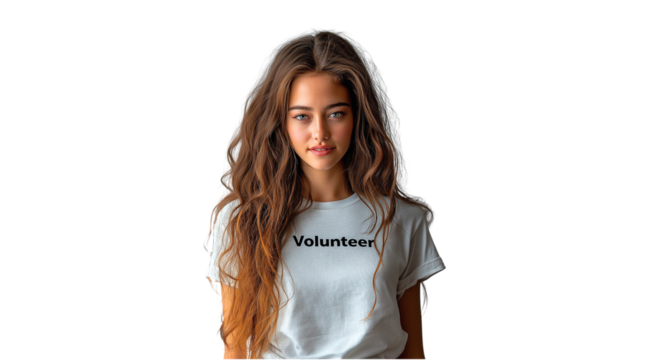 PNG, volunteer day, fundraising, girl volunteer, isolated on white background, generated by artificial intelligence, AI.