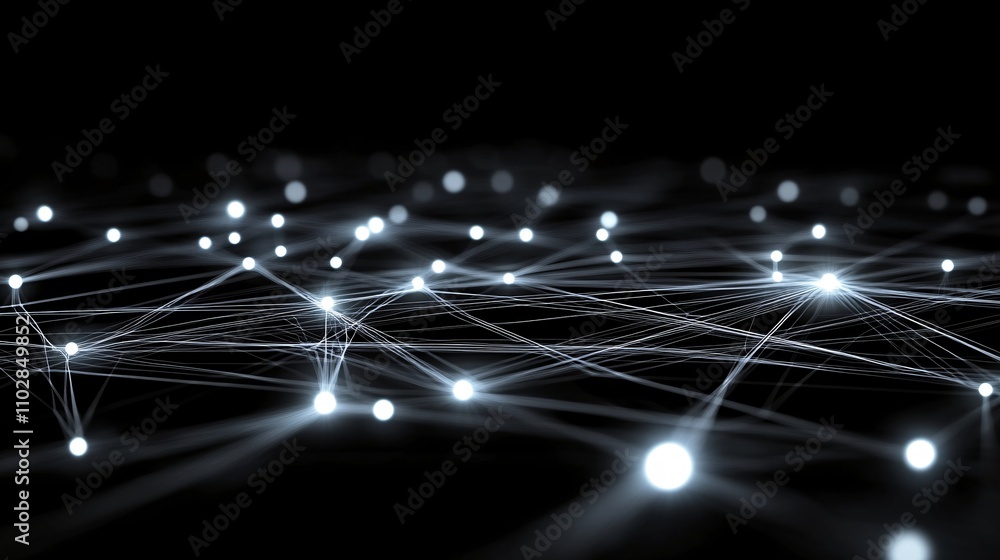 Poster a network of white lines, illuminated and extending across a black background