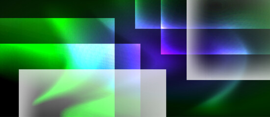 Fototapeta premium Glass squares with neon shiny light abstract background