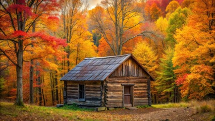 Abandoned wooden cabin surrounded by colorful autumn trees , cabin, forest, autumn, abandoned, foliage, rustic, fall