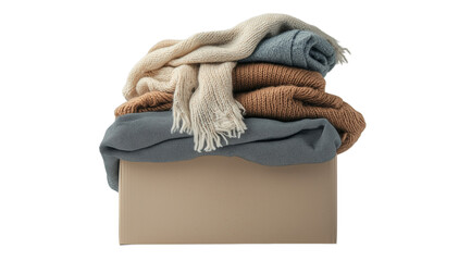 PNG, volunteer day, clothes in a box, isolated on white background, generated by artificial intelligence, AI.