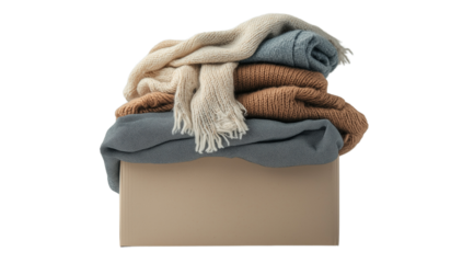 PNG, volunteer day, clothes in a box, isolated on white background, generated by artificial intelligence, AI.