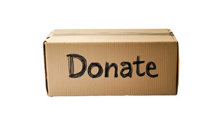 PNG, volunteer day, fundraising, box with inscription, isolated on white background, generated by artificial intelligence, AI.