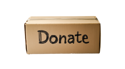 PNG, volunteer day, fundraising, box with inscription, isolated on white background, generated by artificial intelligence, AI.