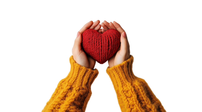 PNG, volunteer day, heart in hands, isolated on white background, generated by artificial intelligence, AI.