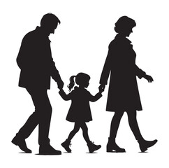 grandparents walking with granddaughter vector silhouette Illustration 