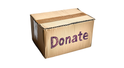 PNG, volunteer day, fundraising, box with inscription, isolated on white background, generated by artificial intelligence, AI.