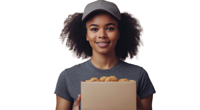 PNG, volunteer day, fundraising, girl volunteer, isolated on white background, generated by artificial intelligence, AI.