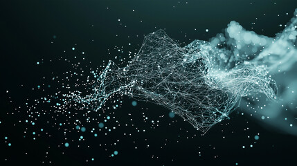 Obraz premium Abstract Digital Flow: A mesmerizing abstract composition of swirling digital particles and ethereal smoke, set against a deep teal background.