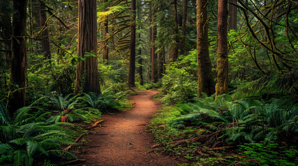 Obraz premium A picture of a Pacific Northwest forest trail.