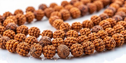 Obraz premium Close-up of Japa mala prayer beads made from rudraksha seeds , meditation, spiritual, Hinduism, mantra, chanting, traditional
