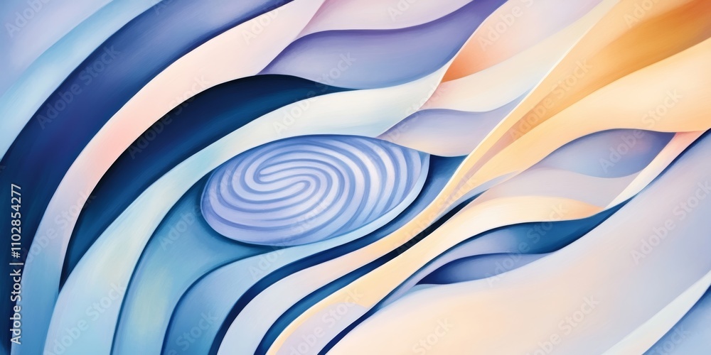 Wall mural abstract flow of soft colorful waves and central spiral design
