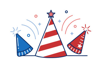 Festive 4th of July Party Hats Vector Illustration Perfect for Celebrations