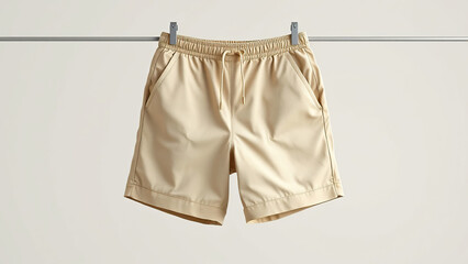 Minimalist Beige Shorts with Drawstring Waist and Pockets, easy wear, pocketed pants