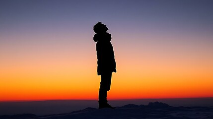 Fototapeta premium Silhouette of a Person Contemplating the Sunrise