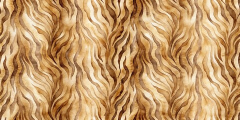 Beige Brown Watercolor Stripes Seamless Pattern, Tiger Texture, Wavy Lines Background - High Resolution Image